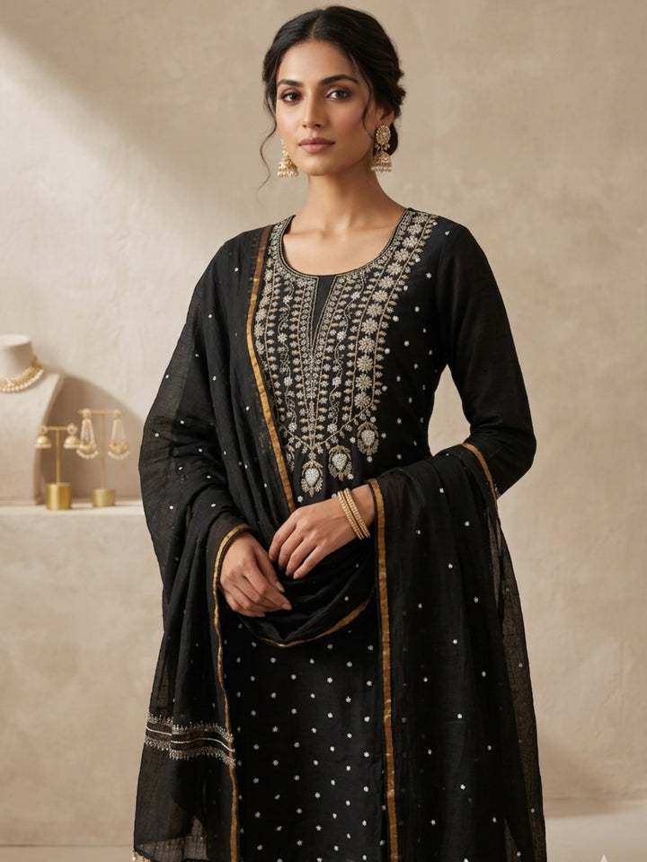 Women Hand Embroidered Chanderi Chikankari Dress Material PCSCA85205FS-BLACK