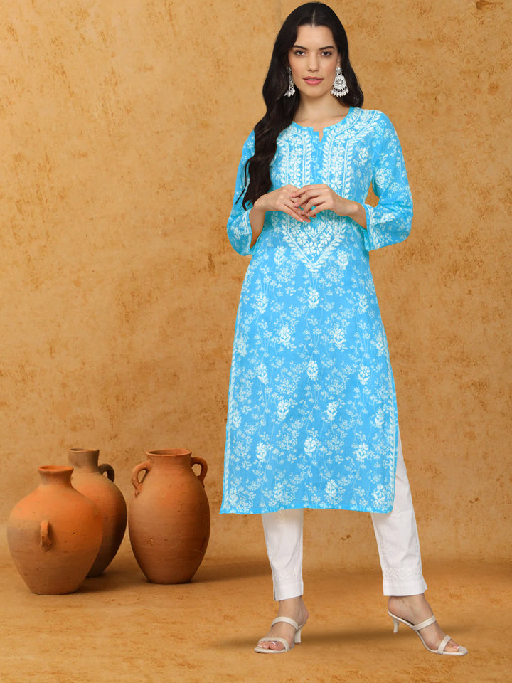 Hand Embroidered Chikankari Mulmul Cotton Straight Kurta- PC4041