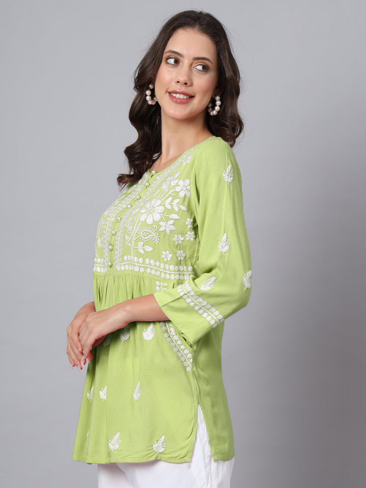 Women Hand Embroidered Rayon Chikankari Kurti PC3696