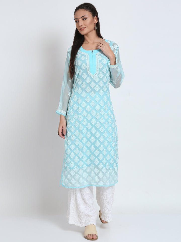 Hand Embroidered Chikankari Georgette Straight Kurta With Matching Slip- PC3484