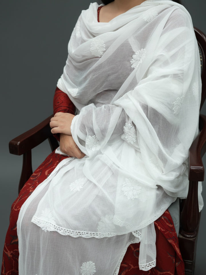 Women Hand Embroidered chiffon Chikankari Dupatta -PC4091