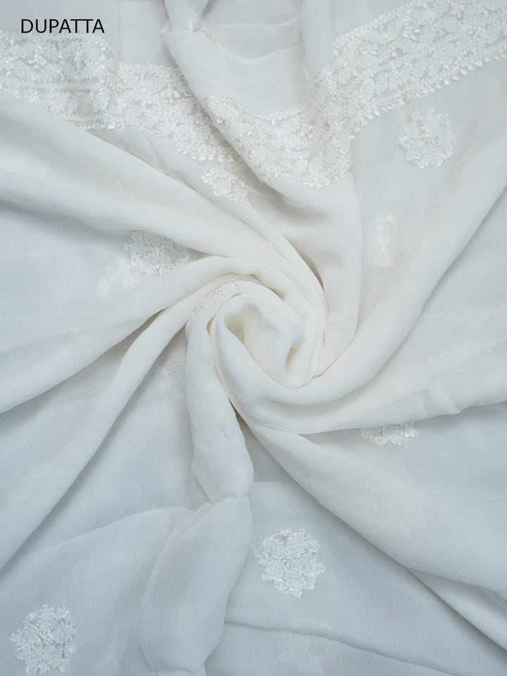 Women Hand Embroidered Chikankari Viscose Georgette Dressmaterial PC4123-WHITE5