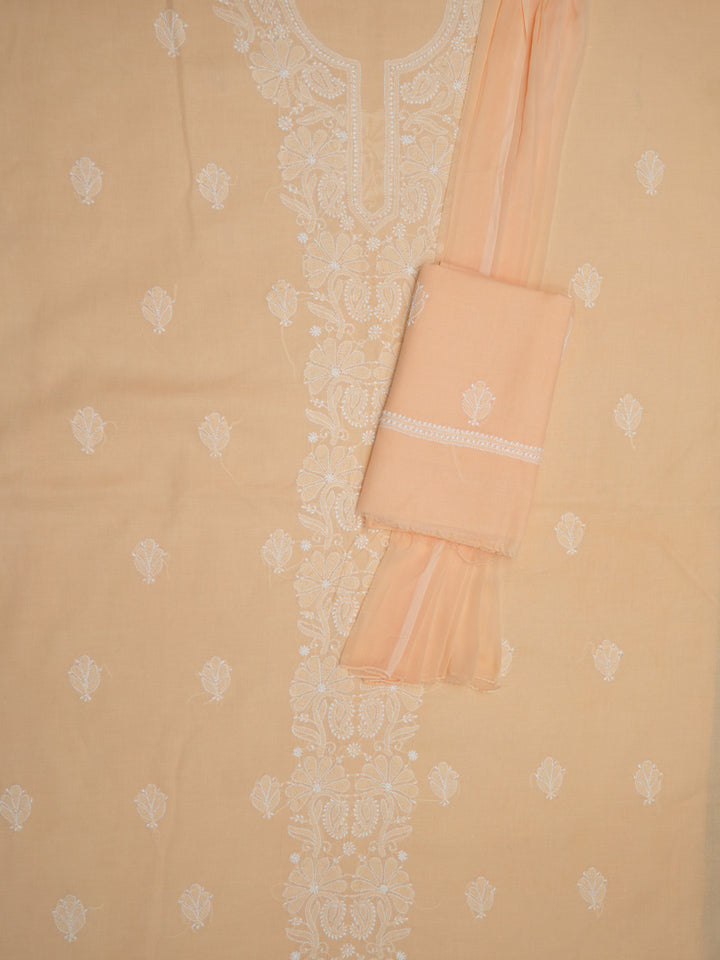 Women Hand Embroidered Cotton Chikankari Dress MaterialPCSCU00104FS-APRICOTPEACH