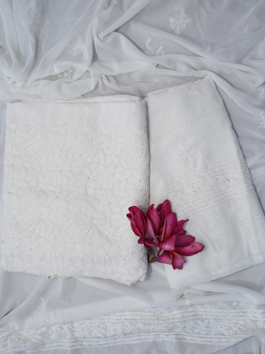 Women Hand Embroidered Chikankari Viscose Georgette Dressmaterial PC4123-WHITE4