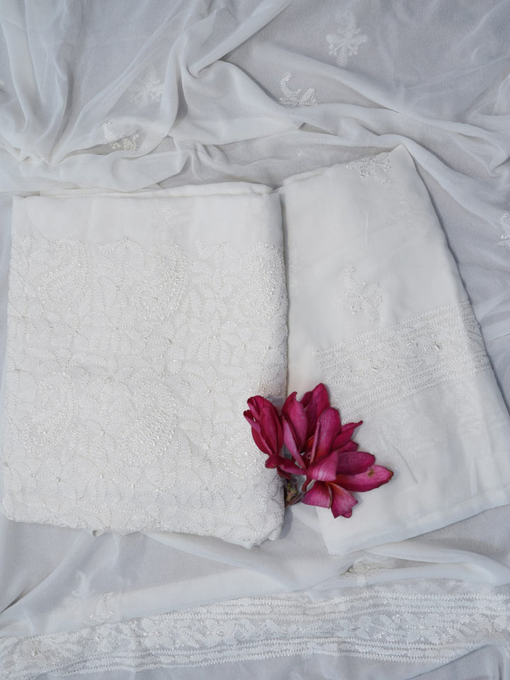 Women Hand Embroidered Chikankari Viscose Georgette Dressmaterial PC4123-WHITE4