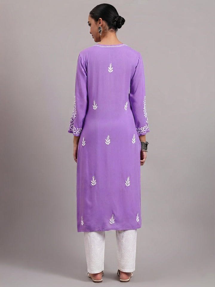 Women Hand Embroidered Chikankari Rayon Kurta PC4076 Purple