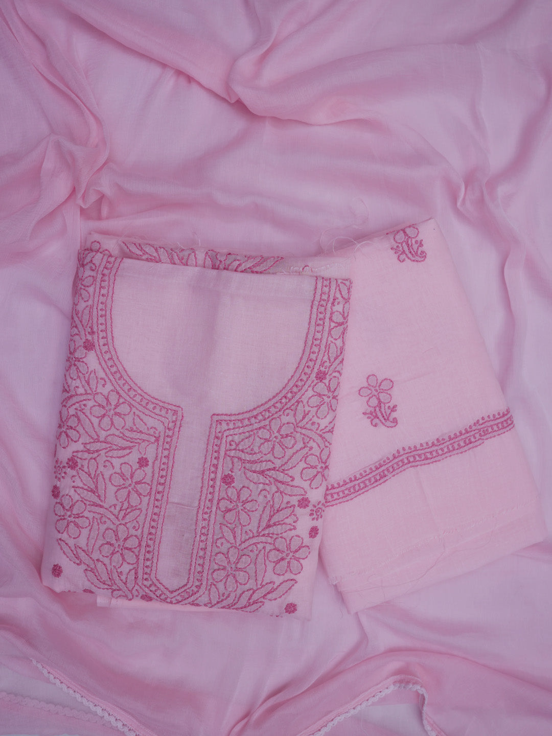 Women Hand Embroidered Chikankari Cotton Dressmaterial PCSCU00406FS-PINK