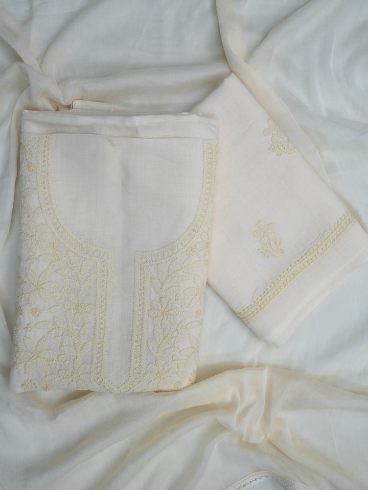 Women Hand Embroidered Chikankari Cotton Dressmaterial PCSCU00406FS-BEIGE