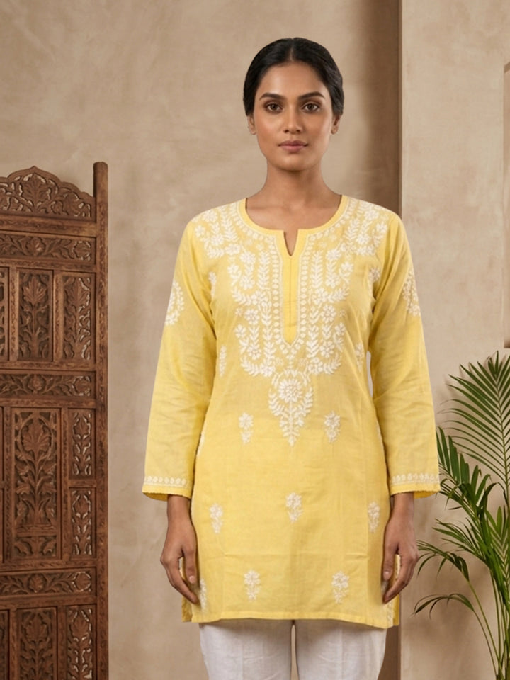 Women Hand Embroidered Chikankari Modal Kurti PC3611 Yellow