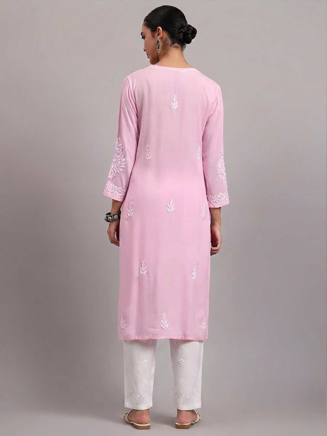 Women Hand Embroidered Chikankari Rayon Kurta PC4076 Pink