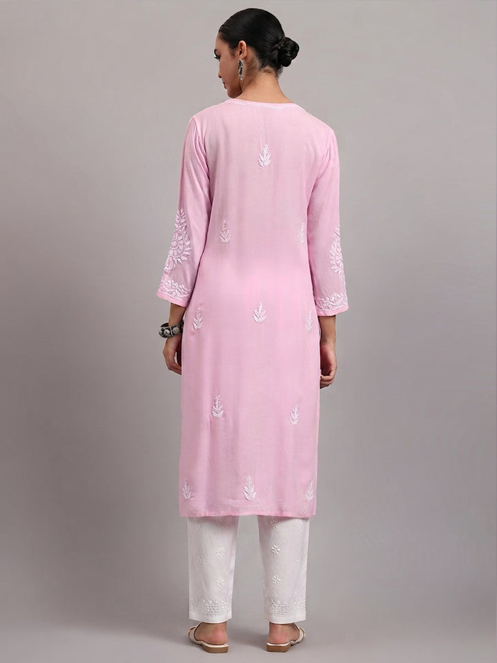 Women Hand Embroidered Chikankari Rayon Kurta PC4076 Pink