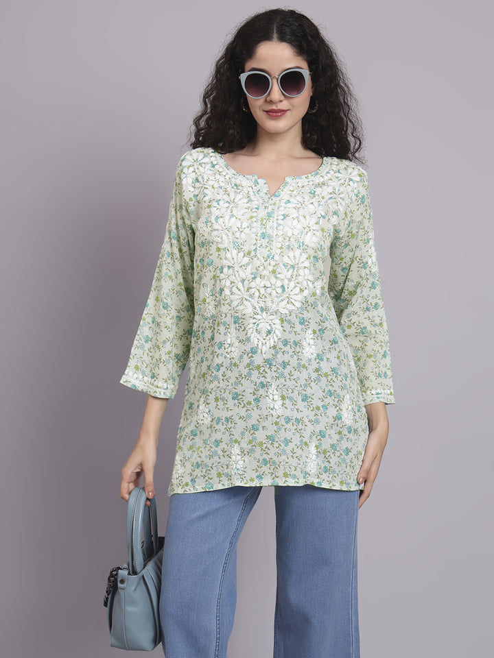 Women Hand Embroidered Chikankari Mulmul Kurti PC4073