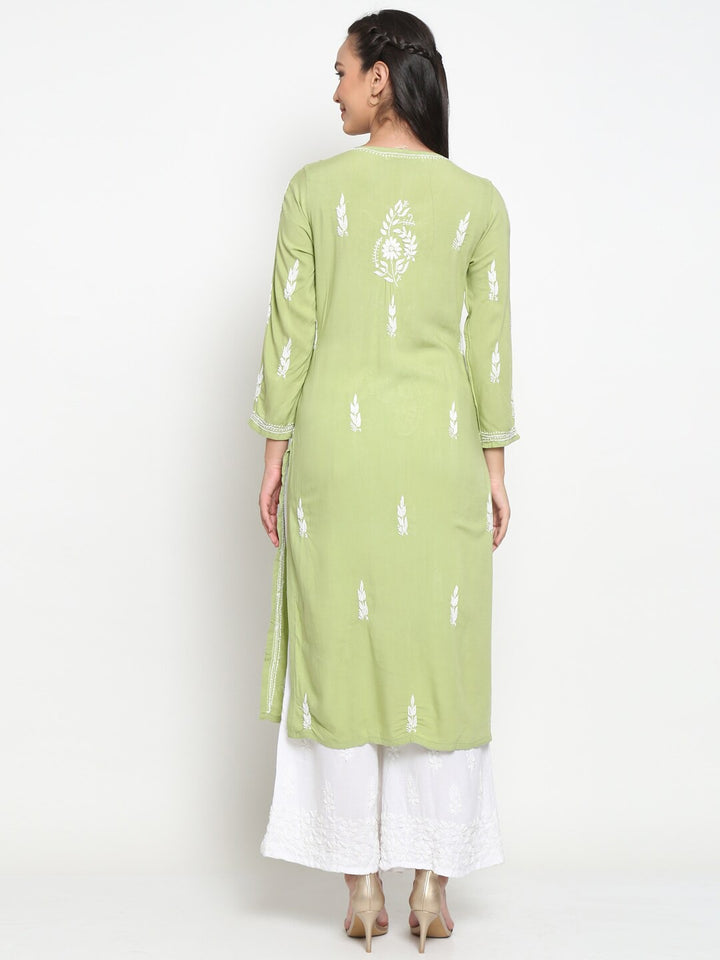 Hand Embroidered White Chikankari Rayon straight Kurta-PC3451