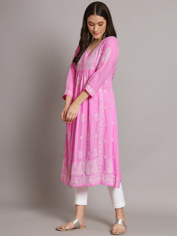 Hand Embroidered Chikankari Modal A-Line Kurta - PC3549