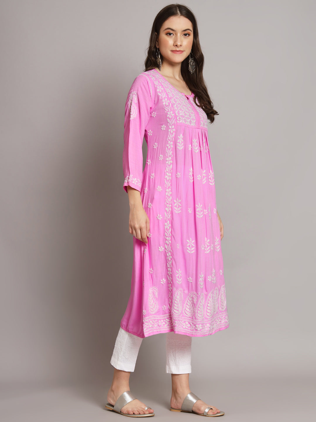 Hand Embroidered Chikankari Modal A-Line Kurta - PC3549