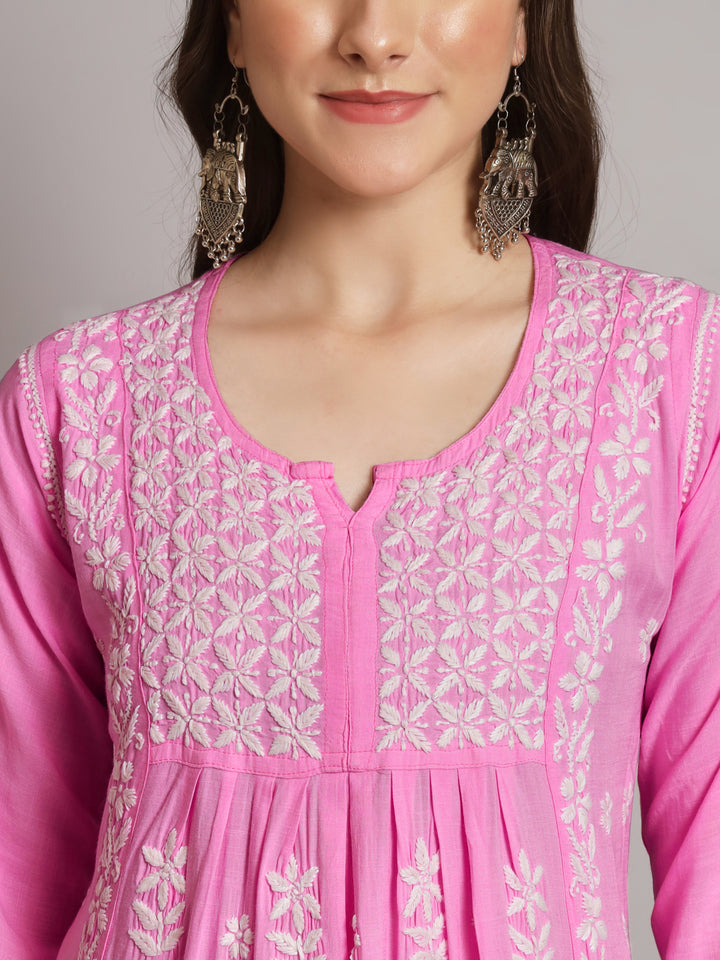 Hand Embroidered Chikankari Modal A-Line Kurta - PC3549