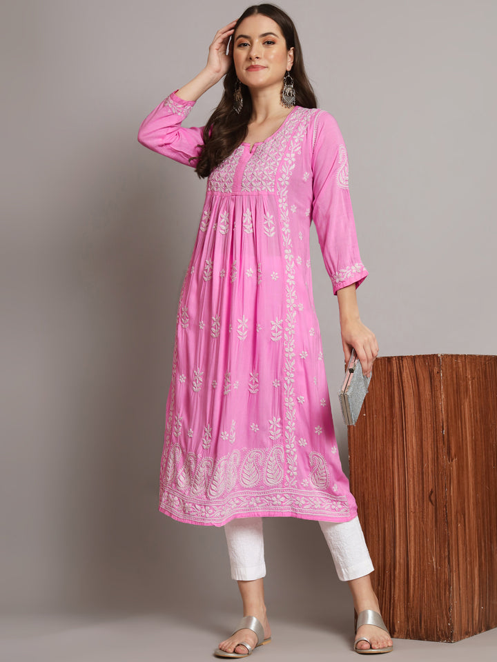 Hand Embroidered Chikankari Modal A-Line Kurta - PC3549