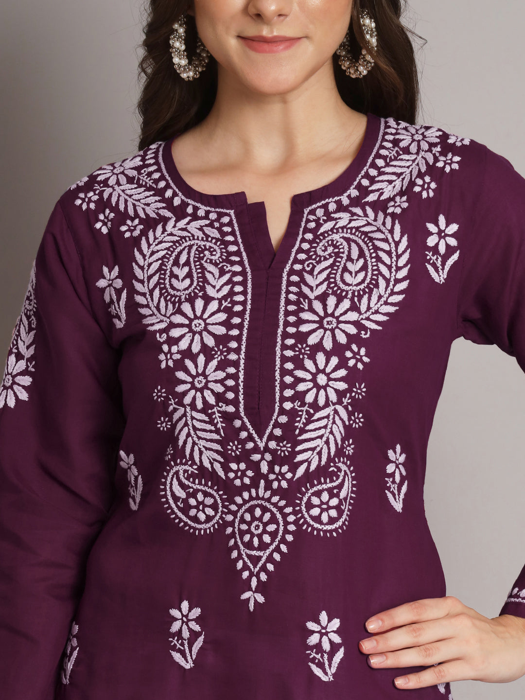 Hand Embroidered Chikankari Cotton Straight Kurta-PC3561