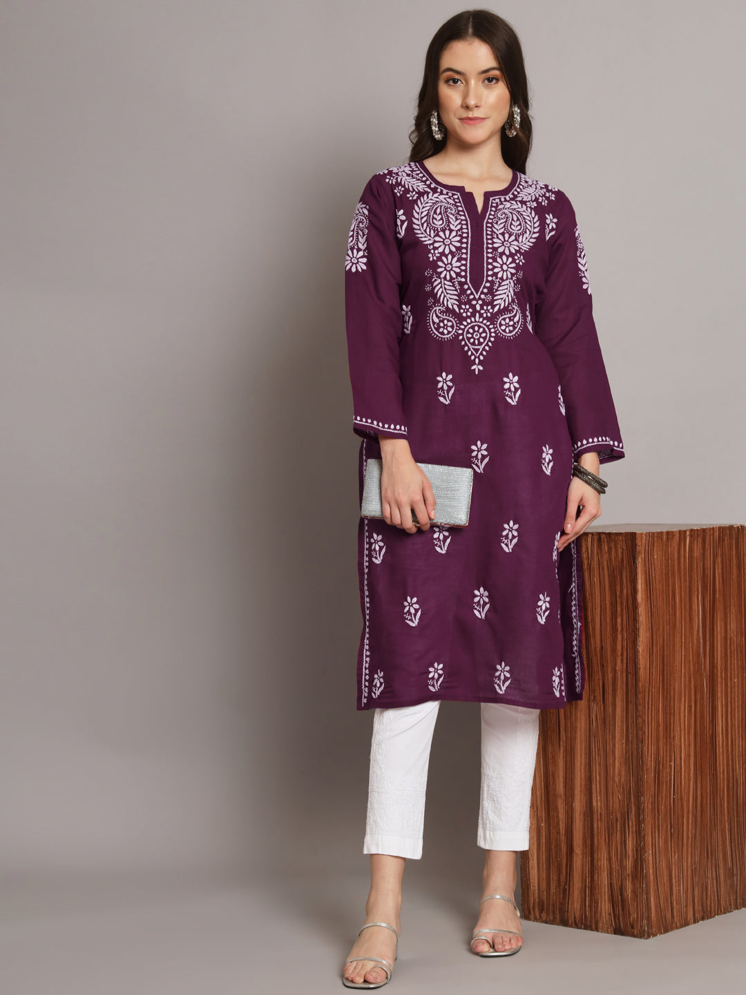 Hand Embroidered Chikankari Cotton Straight Kurta-PC3561