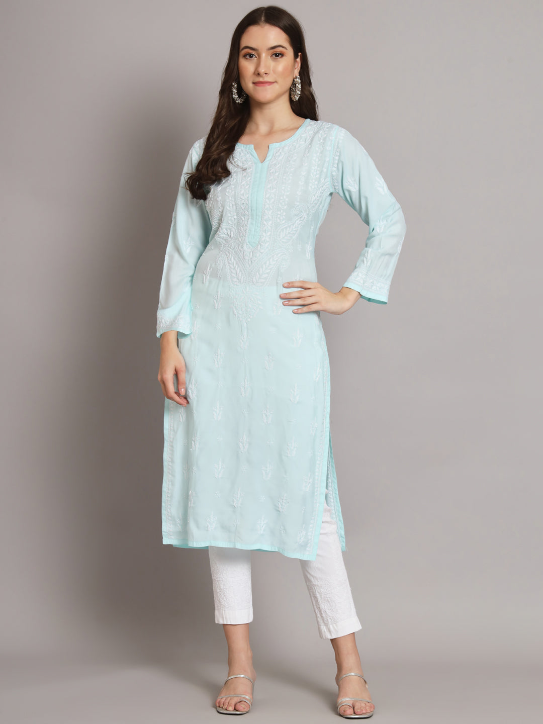 Hand Embroidered Chikankari Modal Straight Kurta- PC3584