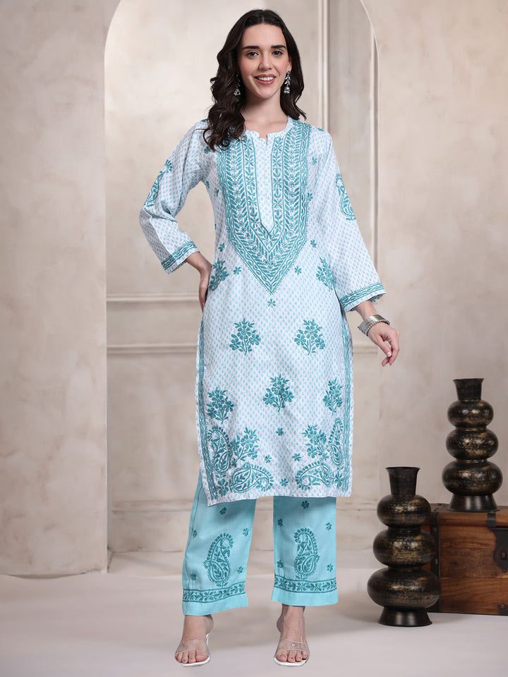 Women Hand Embroidered Chikankari Cotton kurta set PC4086KS