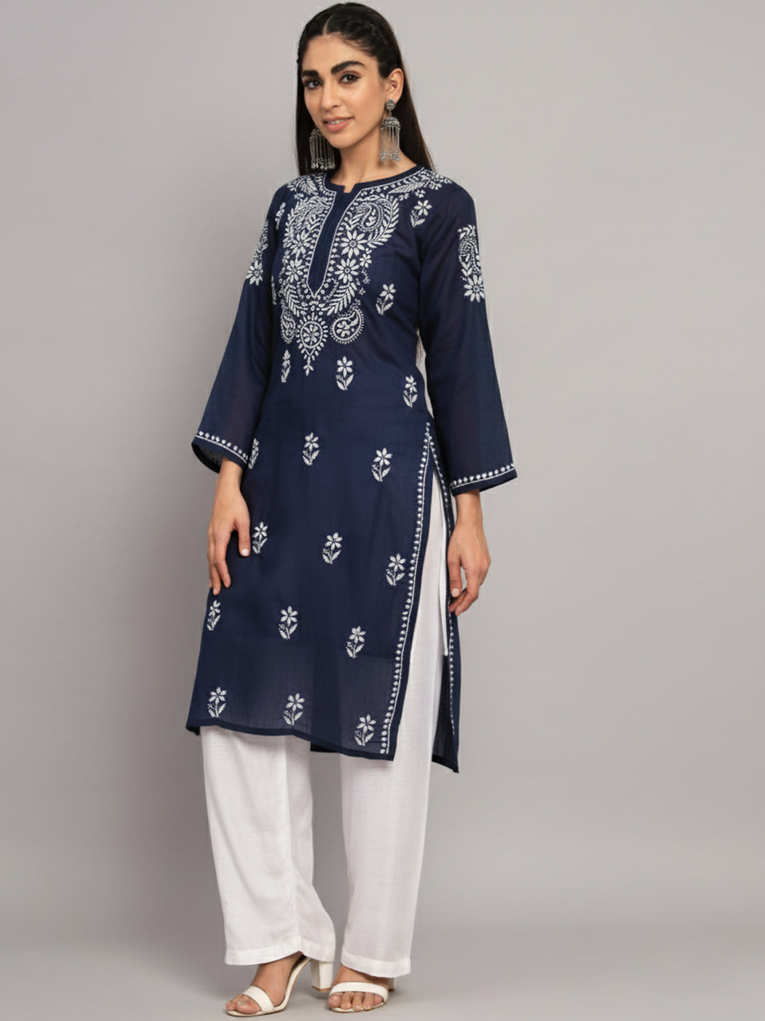 Hand Embroidered Chikankari Cotton Straight Kurta-PC3561