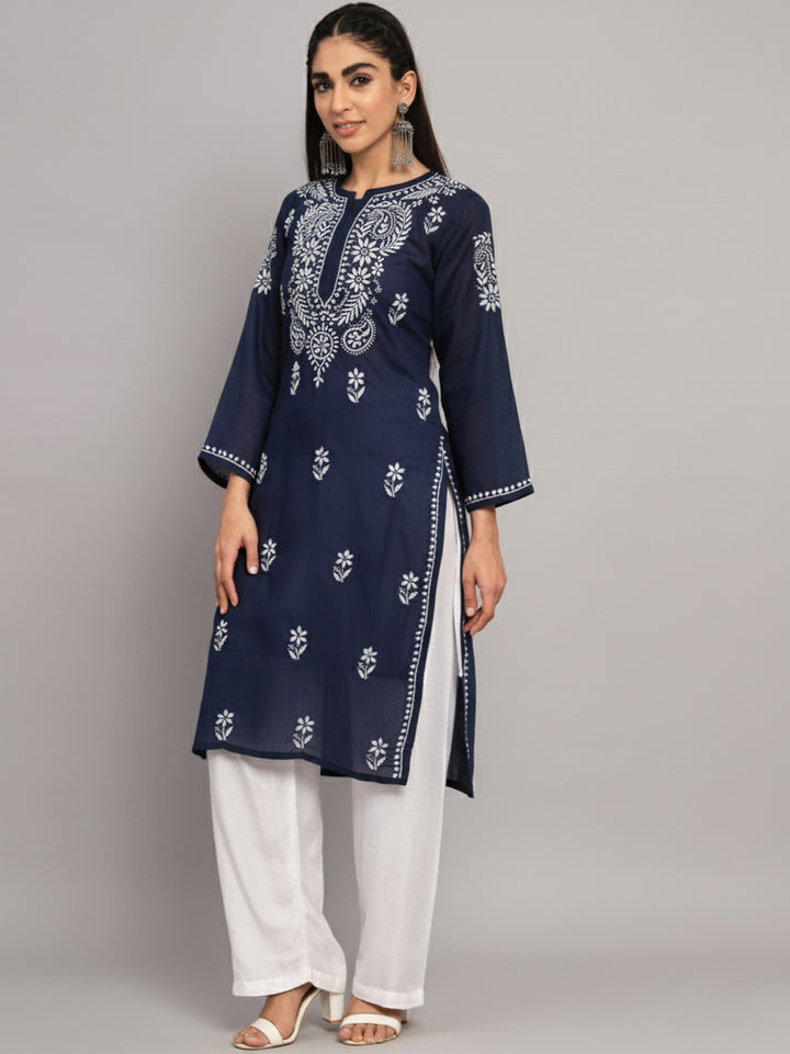 Hand Embroidered Chikankari Cotton Straight Kurta-PC3561