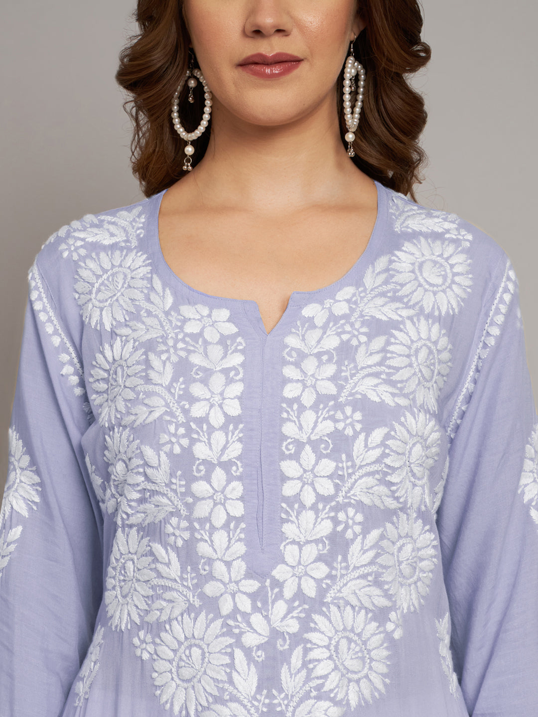 Women Hand Embroidered Chikankari Modal Straight Kurta- PC3658 Mauve