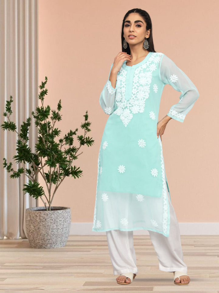 Hand Embroidered Chikankari Georgette straight Kurta- PC3609