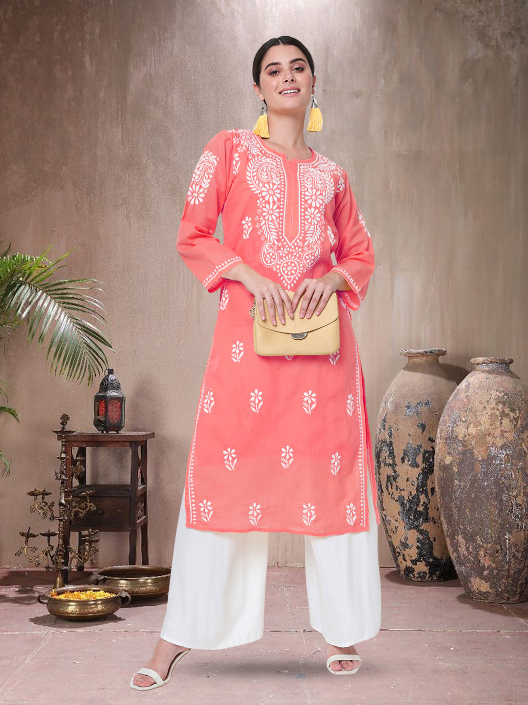 Hand Embroidered Chikankari Cotton Straight Kurta- PC3561