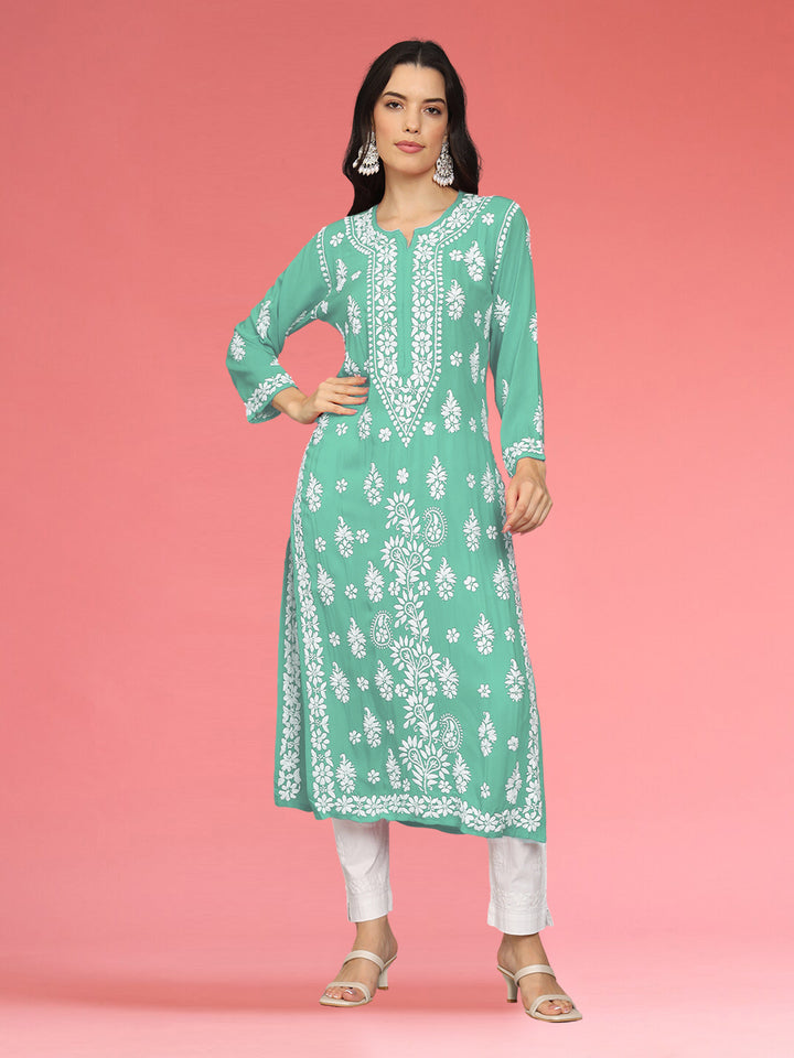 Hand Embroidered Chikankari Modal Straight Kurta- PC4042