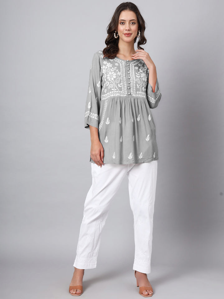 Women Hand Embroidered Rayon Chikankari Kurti PC3696