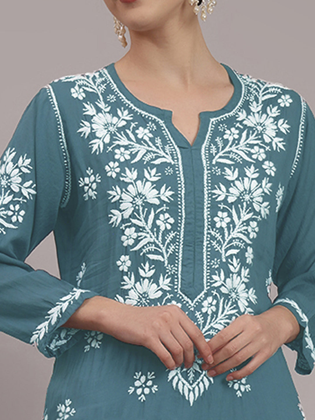 Hand Embroidered Chikankari Modal Straight Kurta- PC4059
