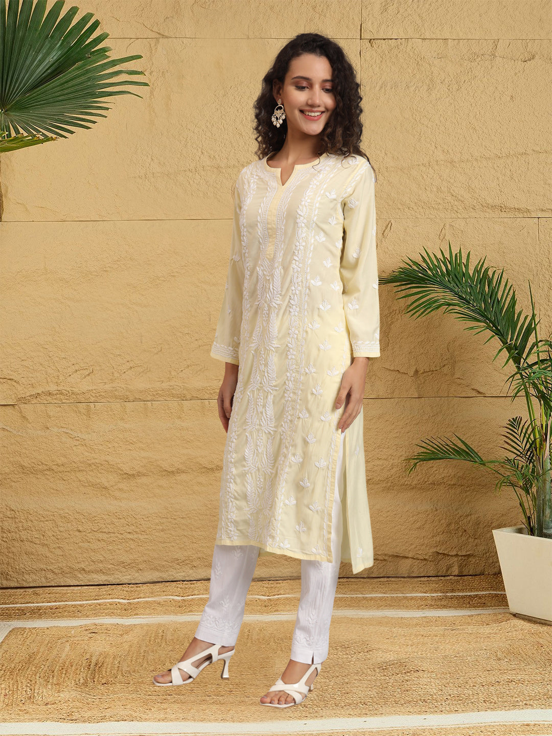 Hand Embroidered Chikankari Modal Straight Kurta- PC4052