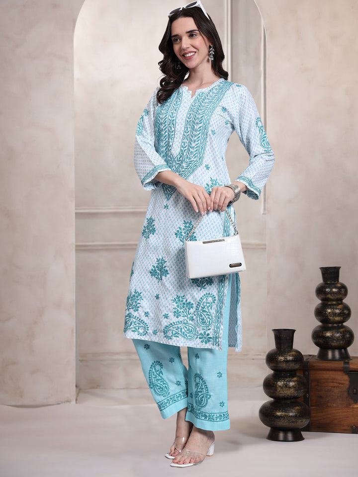 Women Hand Embroidered Chikankari Cotton kurta set PC4086KS