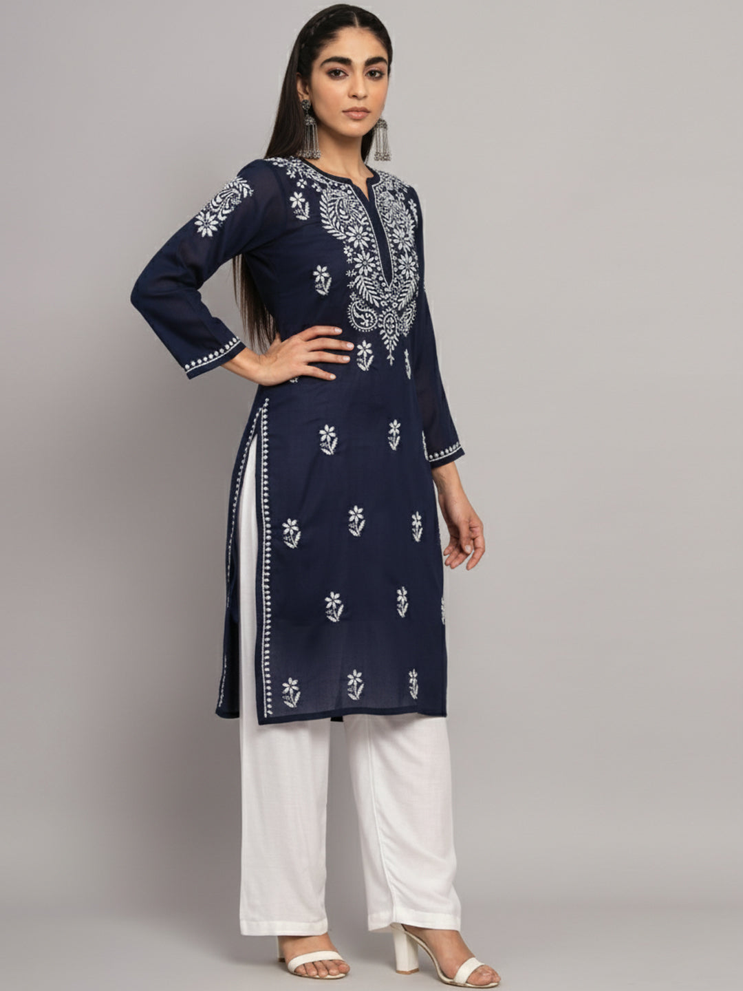 Hand Embroidered Chikankari Cotton Straight Kurta-PC3561