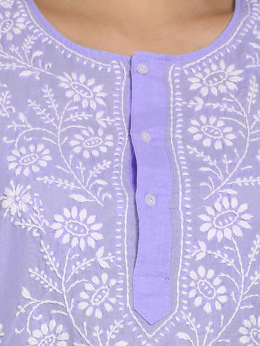 Women Hand Embroidered Chikankari Cotton Kurti-STV115 Mauve