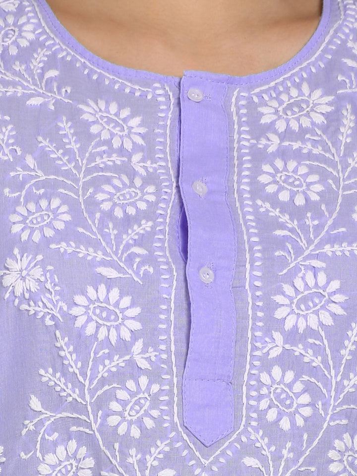 Women Hand Embroidered Chikankari Cotton Kurti-STV115 Mauve