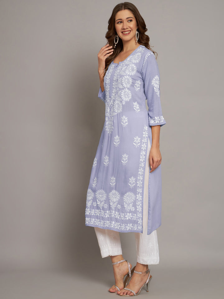 Women Hand Embroidered Chikankari Modal Straight Kurta- PC3658 Mauve