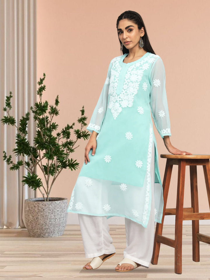 Hand Embroidered Chikankari Georgette straight Kurta- PC3609