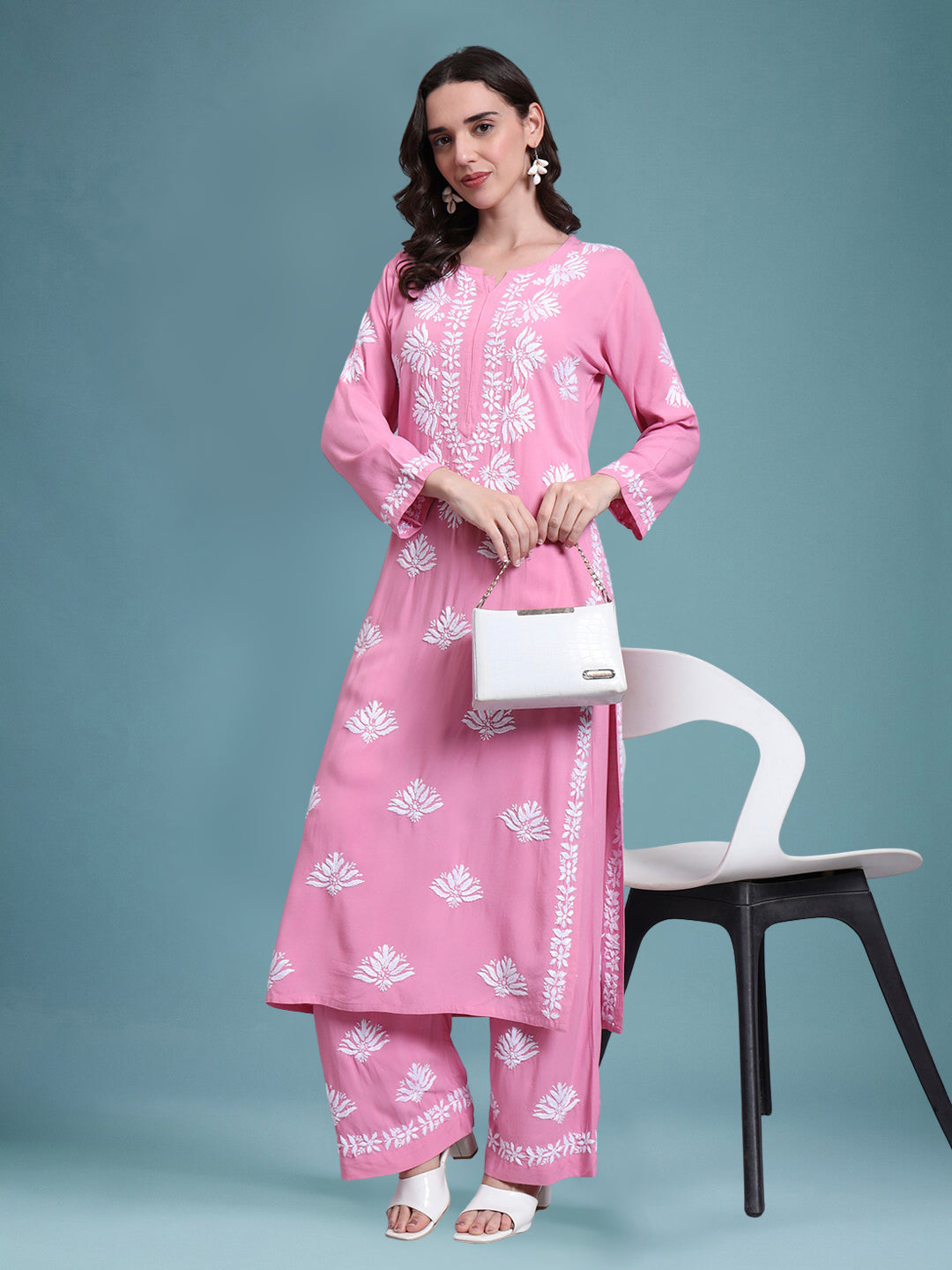 Women Hand Embroidered Chikankari Rayon kurta set PC4084KS