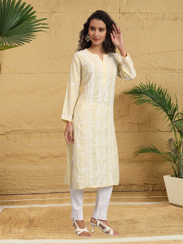 Hand Embroidered Chikankari Modal Straight Kurta- PC4052