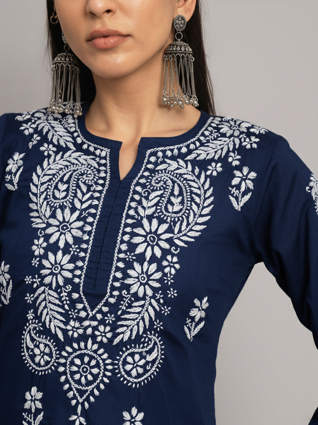 Hand Embroidered Chikankari Cotton Straight Kurta-PC3561