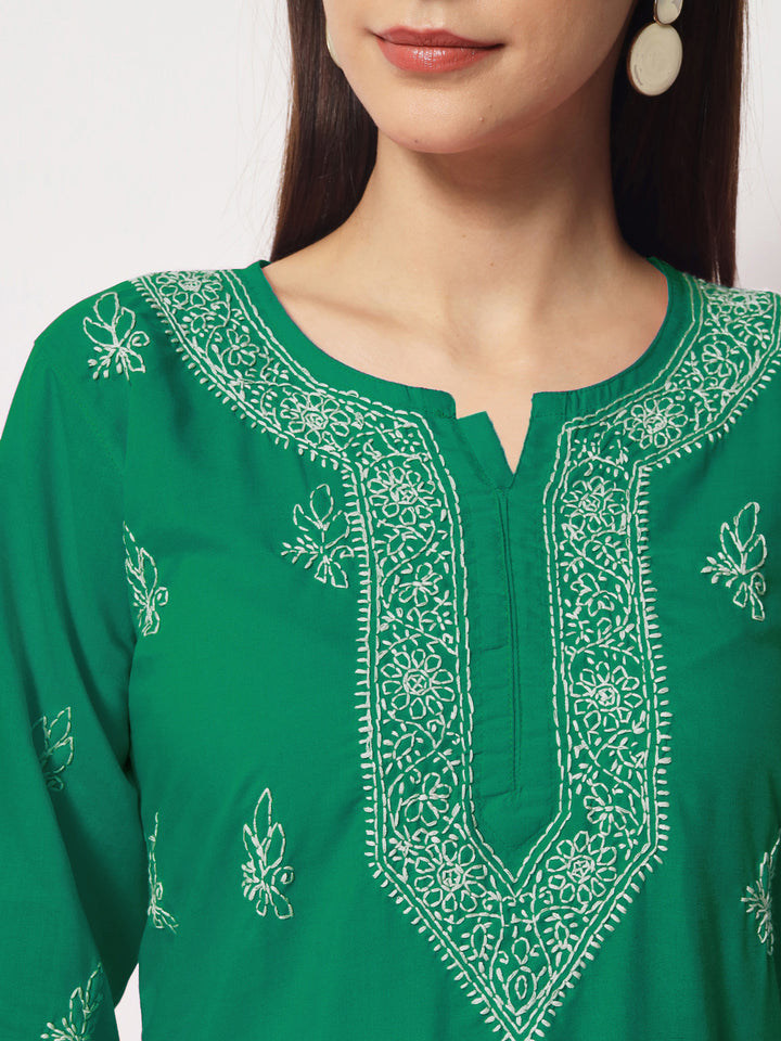 Women Hand Embroidered Chikankari Cotton Kurti PC3602