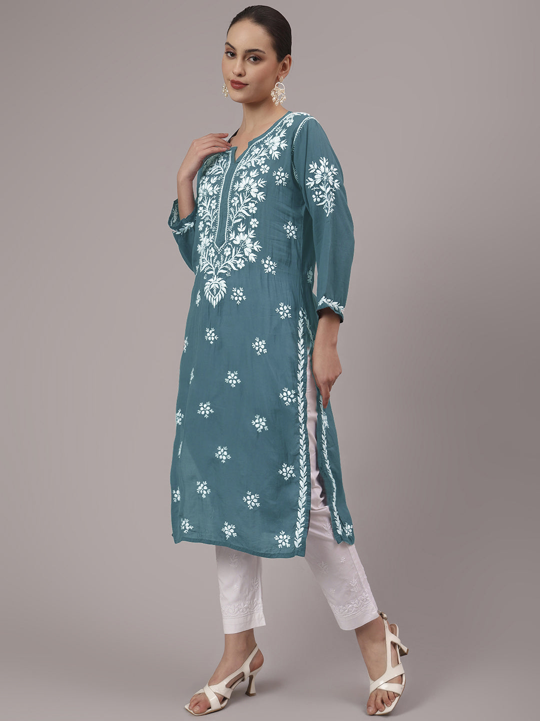 Hand Embroidered Chikankari Modal Straight Kurta- PC4059