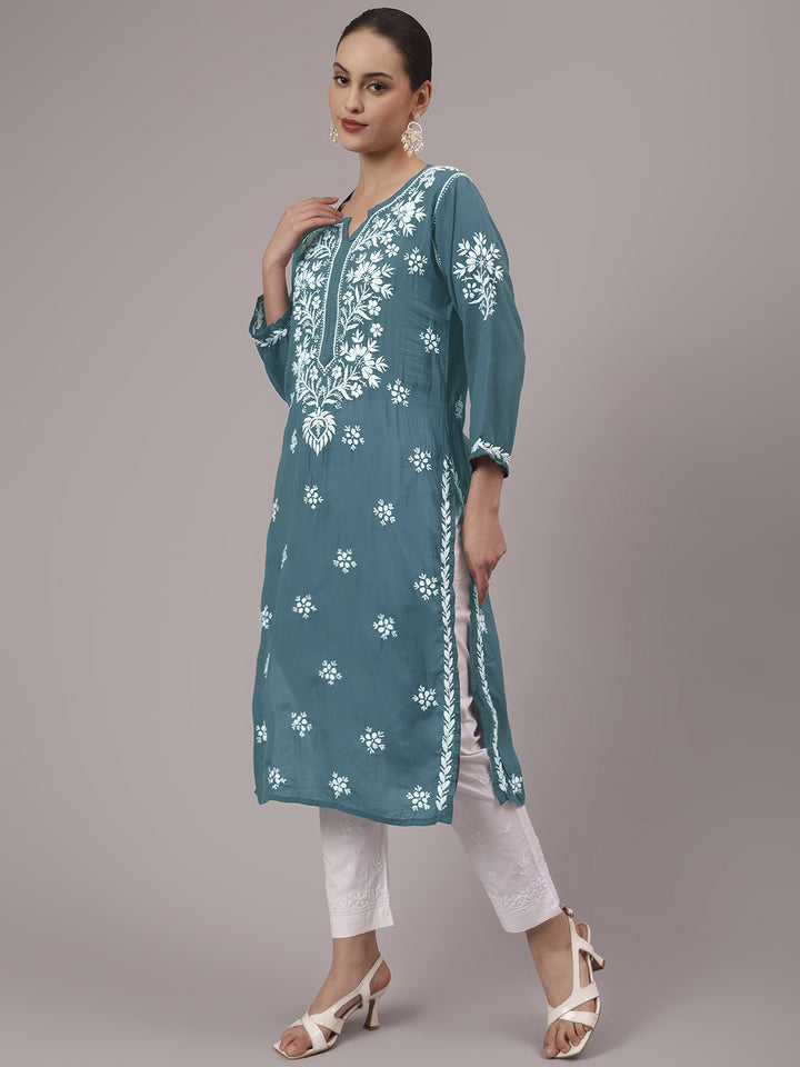 Hand Embroidered Chikankari Modal Straight Kurta- PC4059