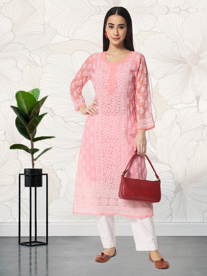 Hand Embroidered Chikankari Georgette Straight Kurta With Matching Slip- PC3594