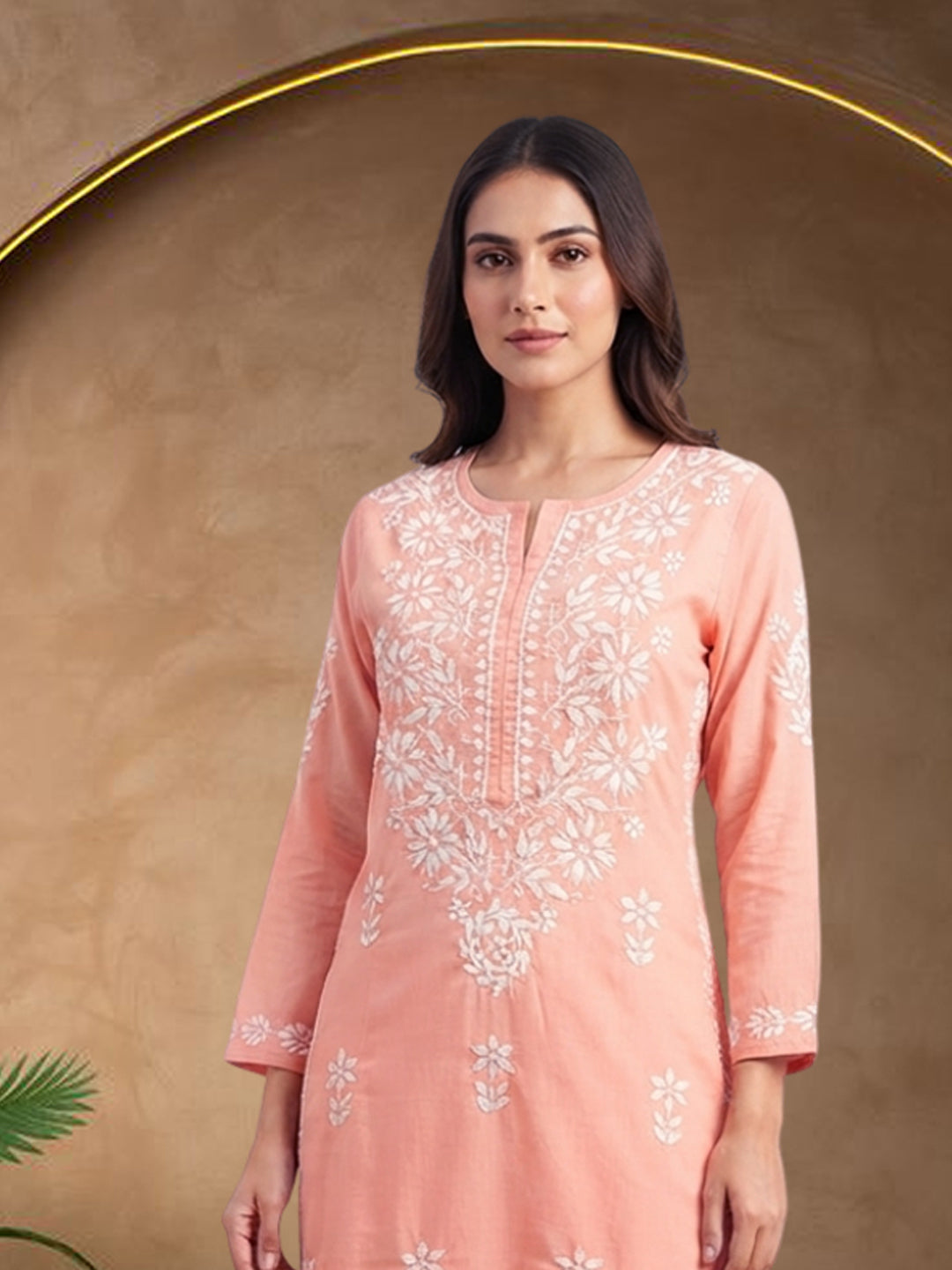 Women Hand Embroidered Chikankari Cotton Kurta Set PC4135KS Peach