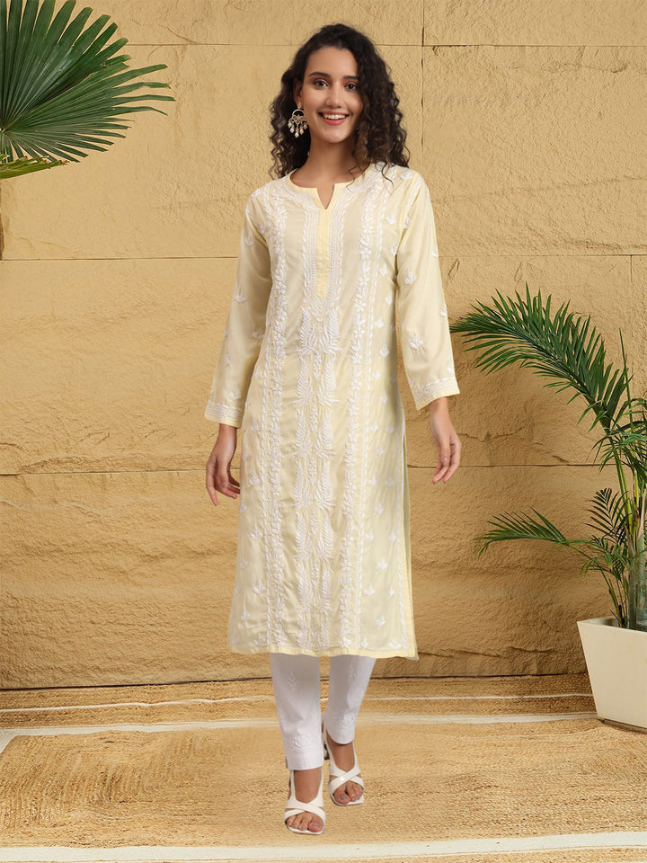 Hand Embroidered Chikankari Modal Straight Kurta- PC4052