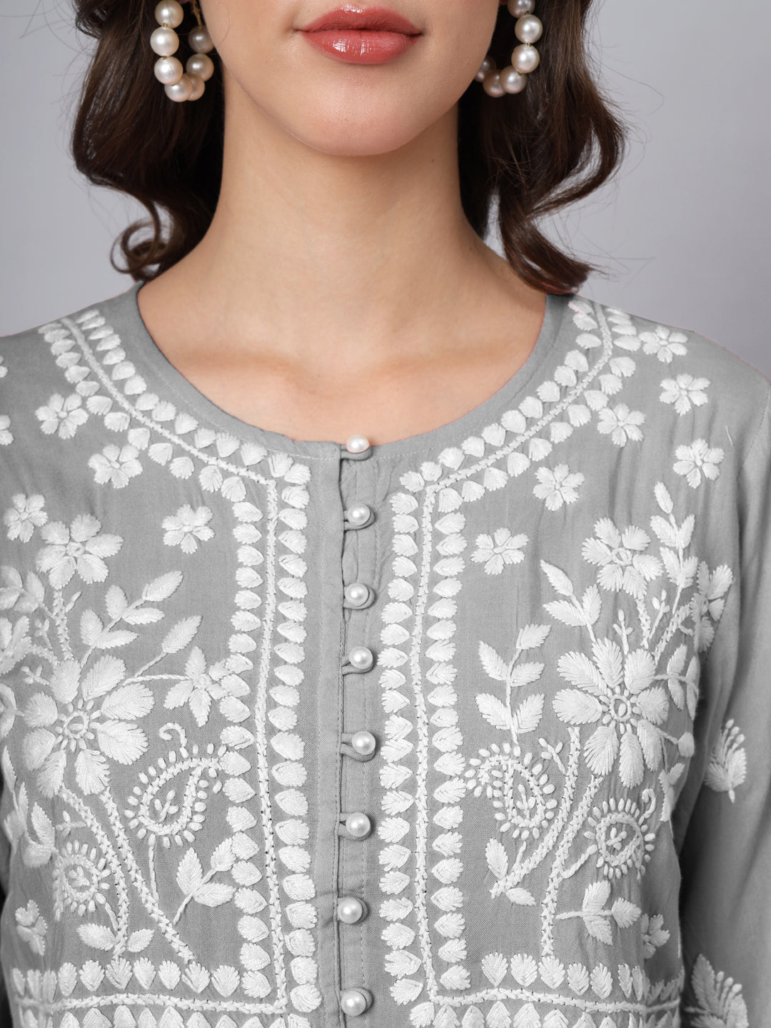 Women Hand Embroidered Rayon Chikankari Kurti PC3696